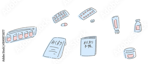 いろいろな薬のイラスト　ラフ仕上げ　カラー