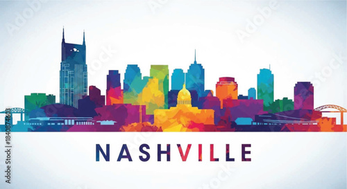 Vibrant nashville skyline in colorful abstract silhouette