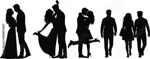 Black Silhouette Set of Eight People Reading Books, Studying, and Relaxing While Seated or Lying Down, Vector Illustration for Education, Knowledge, and Literature