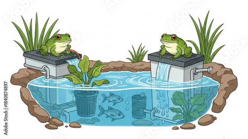 Frog Maintaining Water Purification Pond