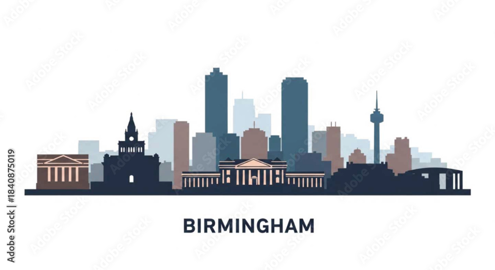 Obraz premium Birmingham skyline silhouette with iconic buildings