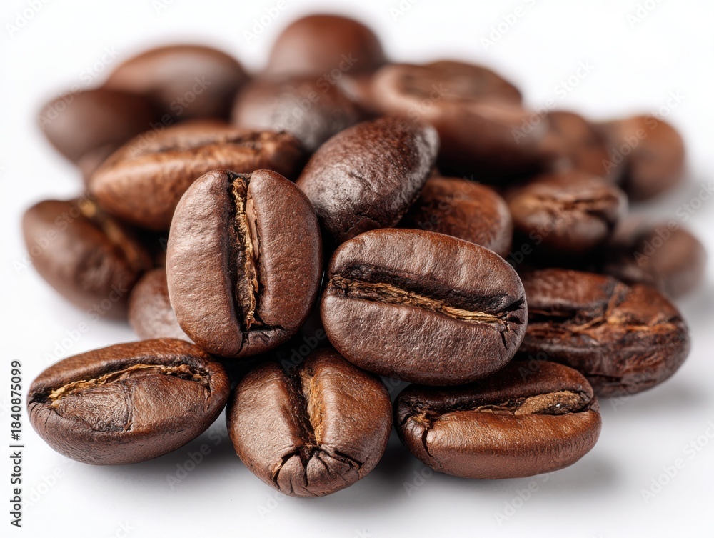 Fototapeta premium A close up shot of roasted coffee beans highlighting their rich texture and aroma