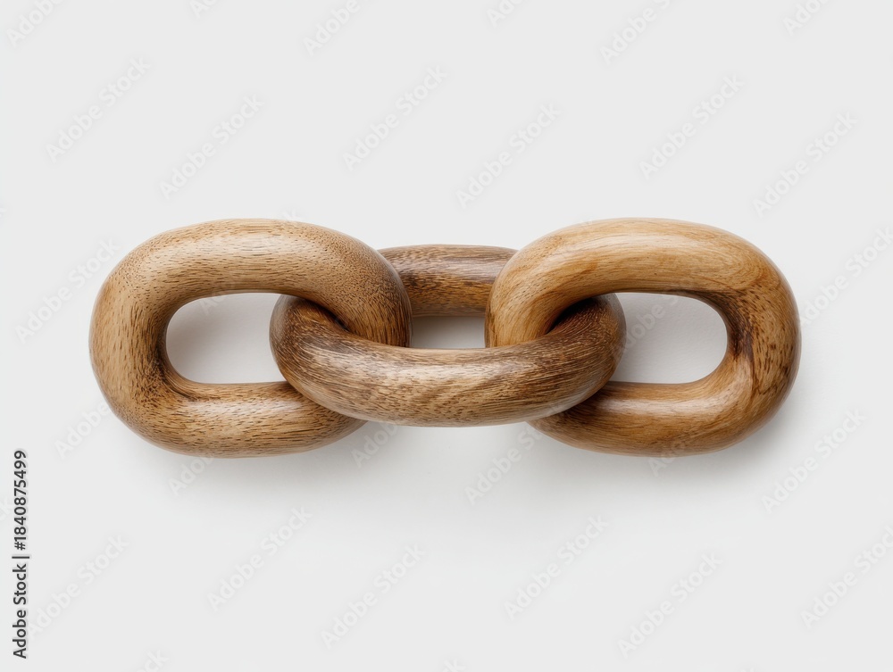 Obraz premium A close up shot of three interlocking wooden chain links on a light background