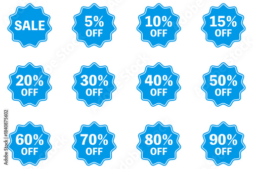青いセールのラベルのイラストセット