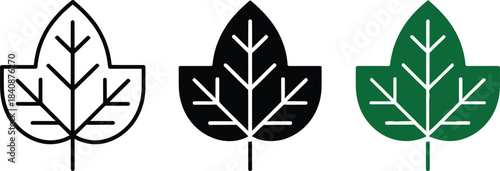 Three Ivy Leaf Icons In Outline Black And Green symbol