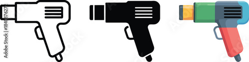 Three Heat Gun Icons Outline Silhouette and Color tool