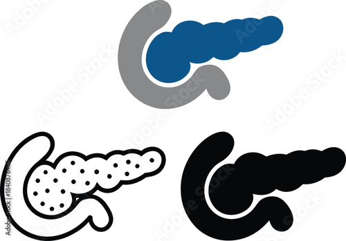 Three Pancreas Icons In Outline Black And Color organ