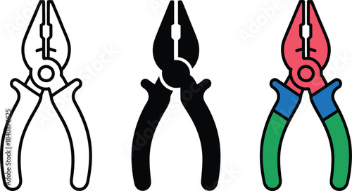 Three Styles of Pliers Tools on White Background hand tool