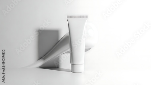 Wallpaper Mural Cosmetic Tube and Packaging: A minimalist presentation of a cosmetic product tube and its accompanying packaging, showcasing clean lines and a sense of understated elegance. Torontodigital.ca