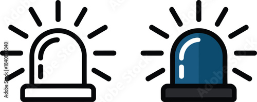 Two Siren Light Icons Outline and Blue alarm emergency