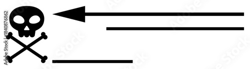 Danger symbol. Skull and crossbones with bold arrow design warnings and risks. Danger signaling hazardous areas or critical situations. Use in safety, signage, and communication