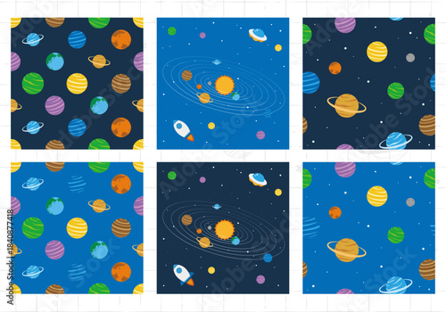 ポップな宇宙の惑星のシームレスなパターン模様