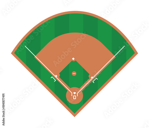Top-down illustration of a baseball field layout showing bases, foul lines, and outfield boundaries