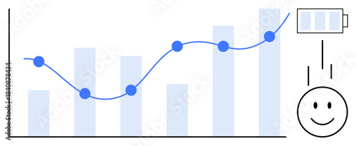 Energy efficiency concept. Energy efficiency improving productivity and driving growth. Energy efficiency with a growth chart, battery, and positive emotion. For productivity, sustainability