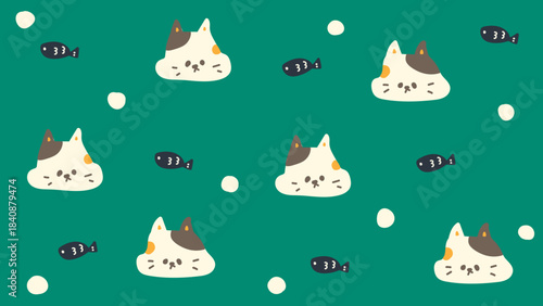 動画配信用の背景73　レトロかわいい猫と魚