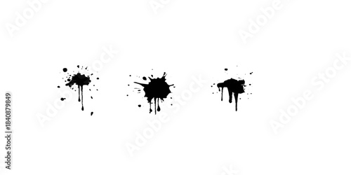 Black ink splat vector illustration silhouette design with nature tree grunge pattern and liquid spray drip shape