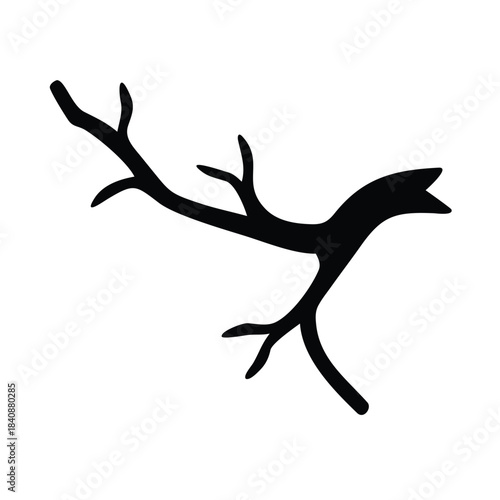 A solitary black tree branch is silhouetted against a stark white background.