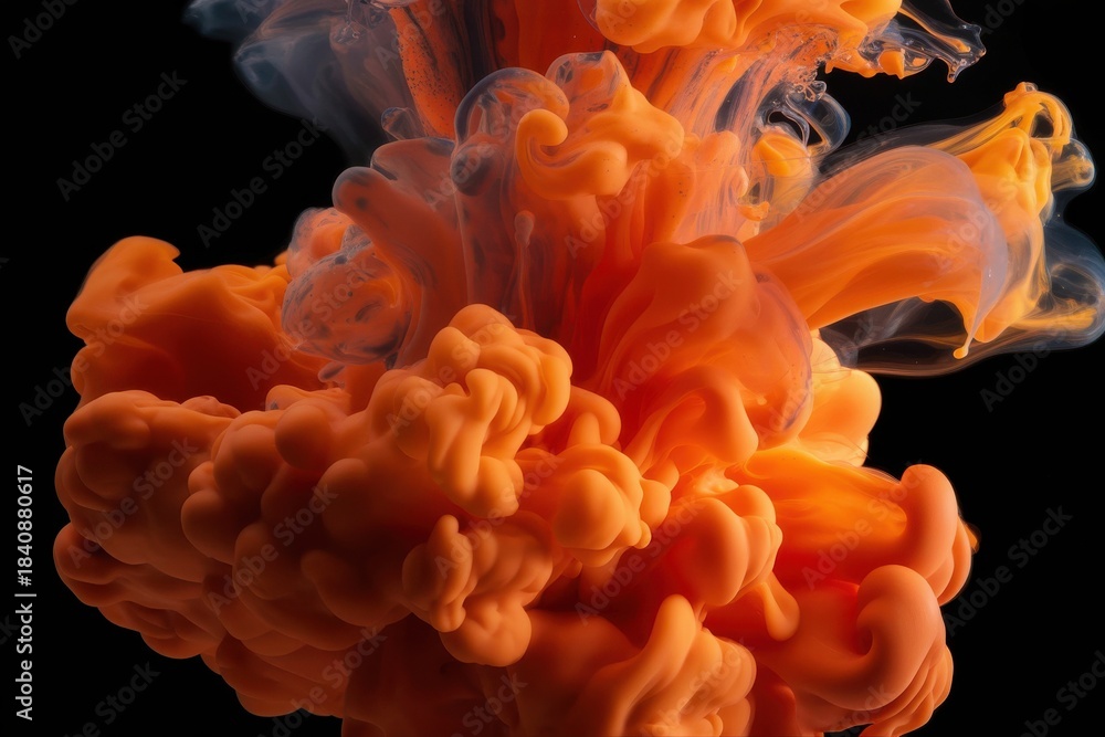 Fototapeta premium Vibrant orange paint swirling in fluid, creating abstract patterns