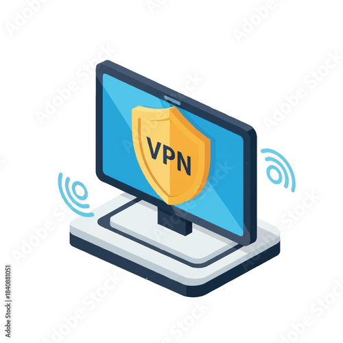 Secure VPN Connection on Computer Monitor