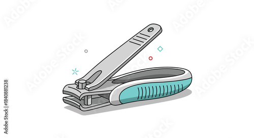 A neatly illustrated silver and teal nail clipper, an essential tool for personal hygiene and grooming.
