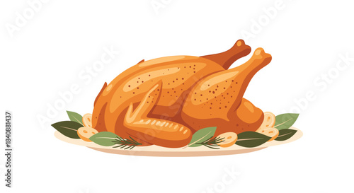 Whole roasted chicken served on a platter, garnished with herbs and citrus slices, ready for a festive dinner or holiday celebration.