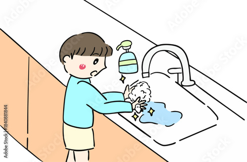 帰宅後に手洗いする男の子