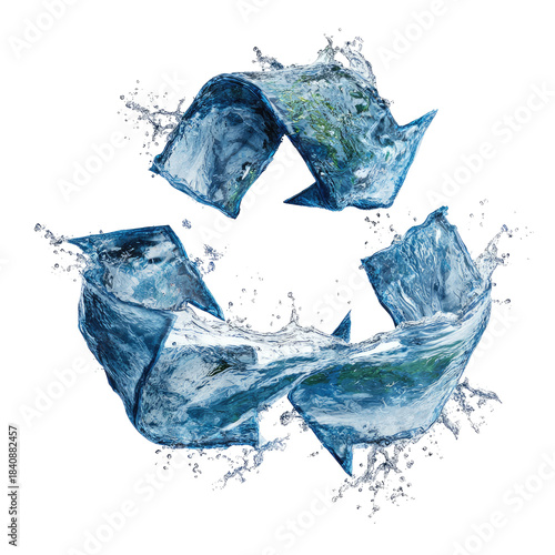 Water-filled recycle symbol on black background