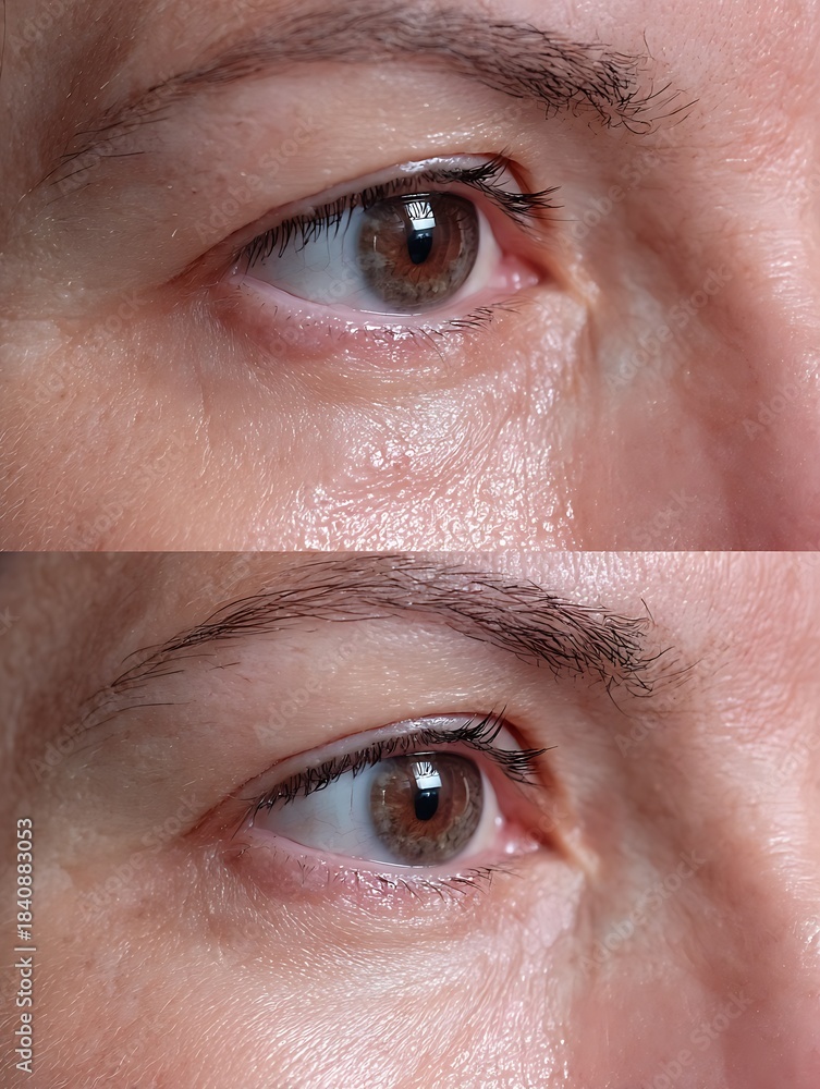 Fototapeta premium before after tired under eye puffiness vs refreshed smooth finish