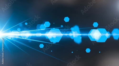 Abstract blue light beam with hexagon bokeh effect on dark background
