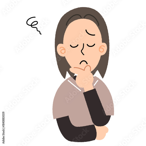 スクラブスーツを着た女性が悩んでいるところのイラスト