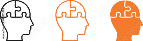 Human head puzzle pieces symbolizing mental health, problem solving and psychology in minimal modern vector illustration design