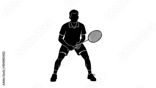 Silhouette Athlete Playing Racket Sport Game Ready to Serve or Return