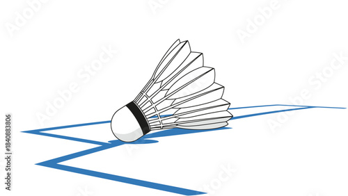 Shuttlecock on Court Line Badminton Game Concept Illustration