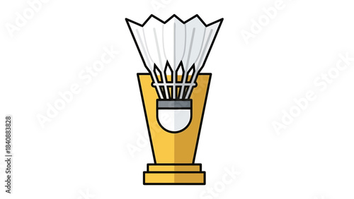 Golden Trophy with Badminton Shuttlecock Icon