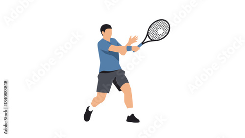 Active Male Athlete Playing Tennis with Racquet and Ball on White Background Sports Illustration