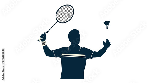 Silhouette of a Badminton Player Serving with Shuttlecock and Racquet Sport Activity Concept