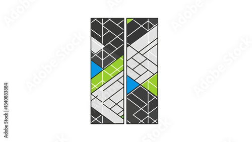 Modern Geometric Pattern Design with Abstract Shapes and Color Accents on White Background