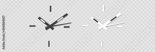 Vector 3d Realistic Classic Metal Steel Silver Gray Wall Office Clock Icon Set Closeup Isolated on Transparent Background. White and Black Dial. Design Template for Mockup. Front or Top View