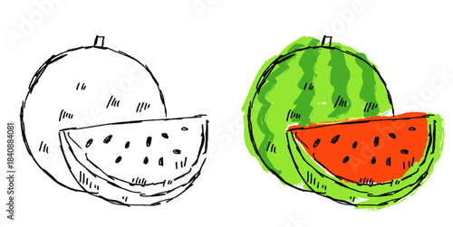 Grunge sketch handdrawn watermelon vector for vibrant summer promotions and raw food art. Symbolizes intense flavor, raw texture, and spontaneous artistic style.