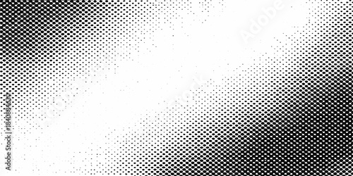 Seamless vector pattern of metallic black and white halftone dots on a textured metal grid mesh surface for digital backgrounds
