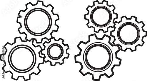 Two groups of interlocking gears silhouette