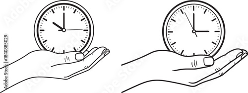 Hands holding clocks showing different times silhouette