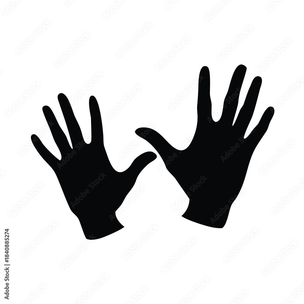 Obraz premium Two black silhouette hands are open and facing forward against a white background.