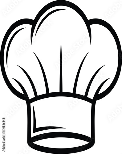 Simple Black Outline Vector Icon of a Traditional Chef's Hat or Toque: Ideal for Restaurant Logos, Culinary School Branding, and Food Service Graphics.