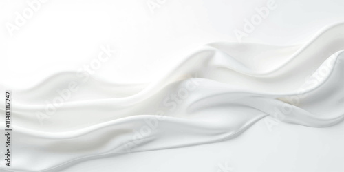 Smooth white satin silk fabric texture with flowing soft waves and shiny luxury textile backdrop