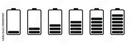 Batteries icon, battery charge indicator. Battery level, energy full vector template. Battery line icon set. Icons related to battery, charger, charge, indicator and more. Vector illustration. EPS 10
