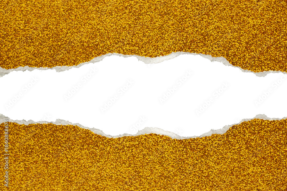 Fototapeta premium Ripped gold glitter paper torn edges strips isolated background