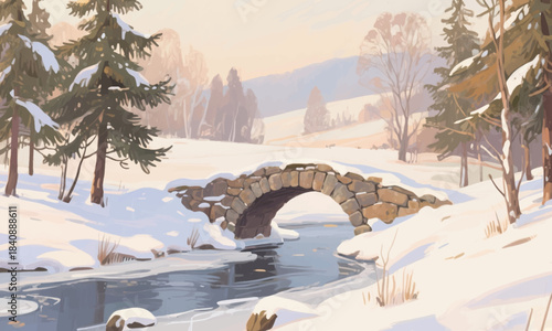 Snowy Environment Illustrator Artwork Banner Background Design Template 