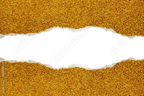 Ripped gold glitter paper torn edges strips isolated background