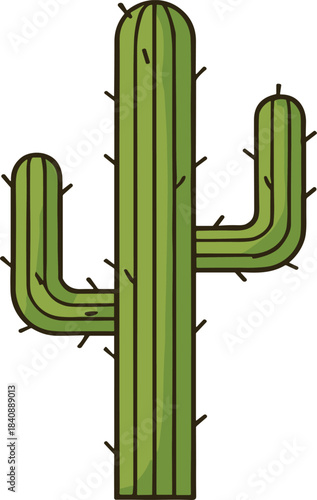 Simple cartoon vector illustration of a Saguaro cactus with prickles perfect for desert Southwestern and nature design concepts